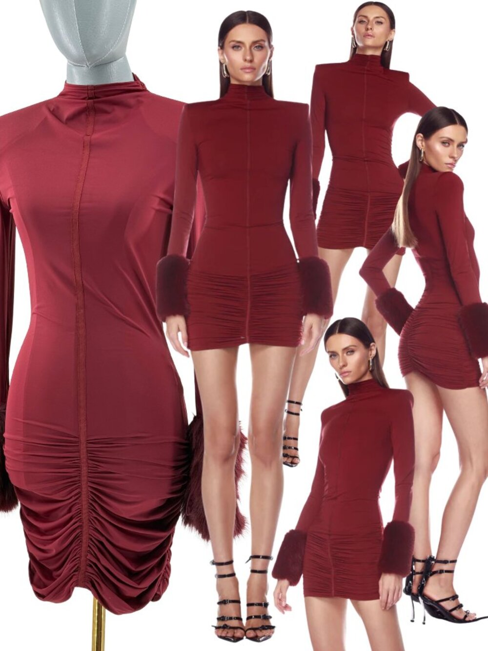 🆕 BRONX & BANCO 🧿 NWOT Eleanor Burgundy Fur Trimmed Mini Dress, Sz S US 4